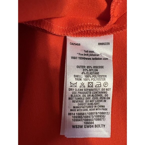 Ted Baker Dress 4 Stretch Red Orange Career Church 10 Large $295 - Picture 12 of 12